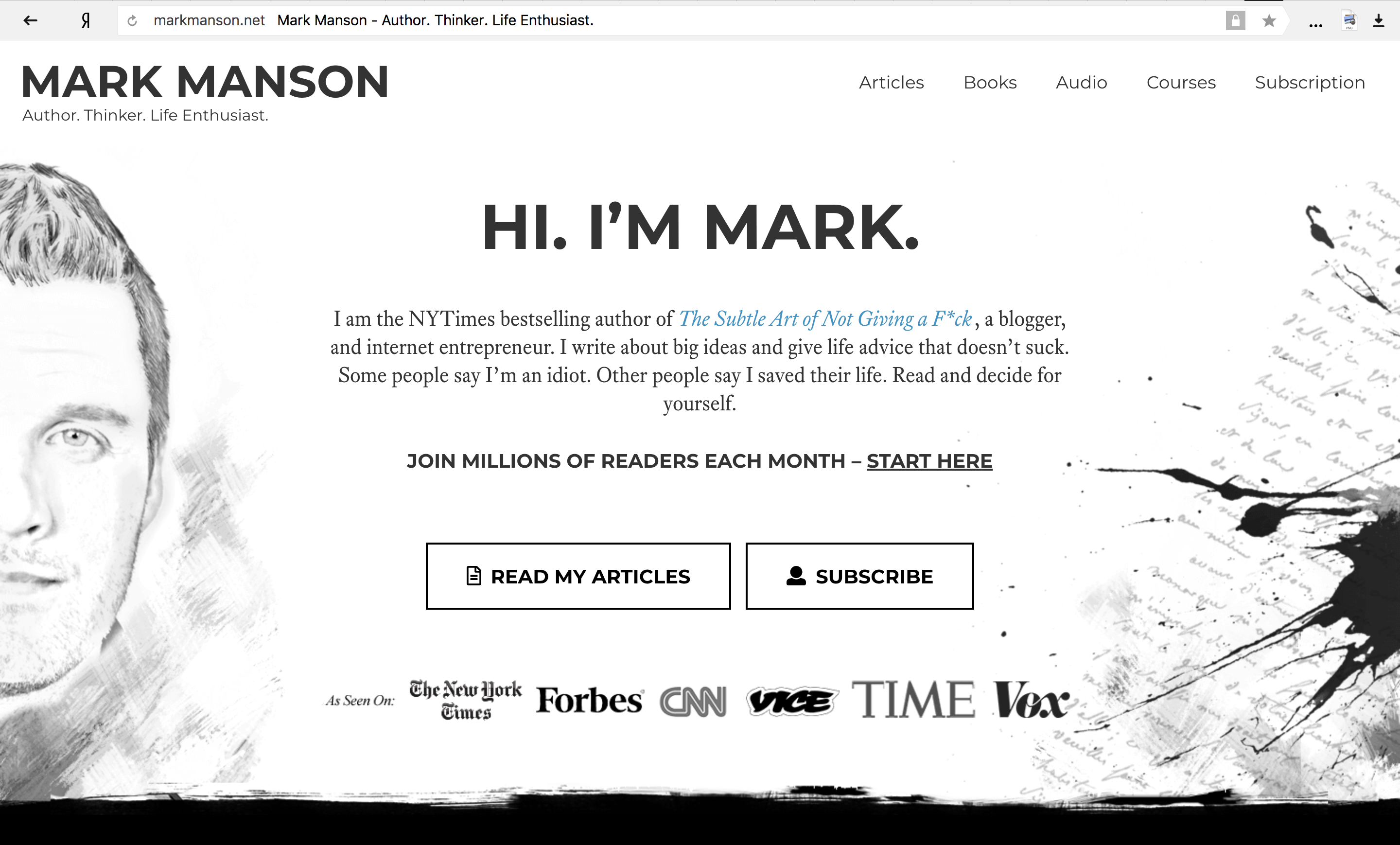 The Subtle Art of Not Giving a F*ck summary: Manson's personal website preview